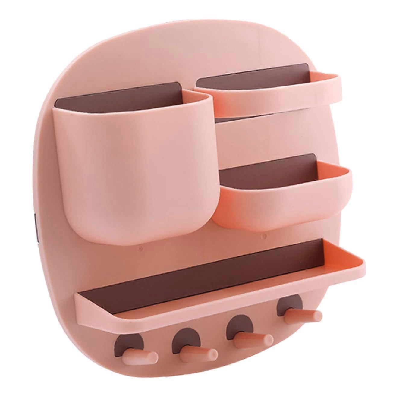 Multifunction Wall Mounted Bathroom Storage Organizer Three Compartments Four Hooks Storage Tray Stylish Shelf Rack