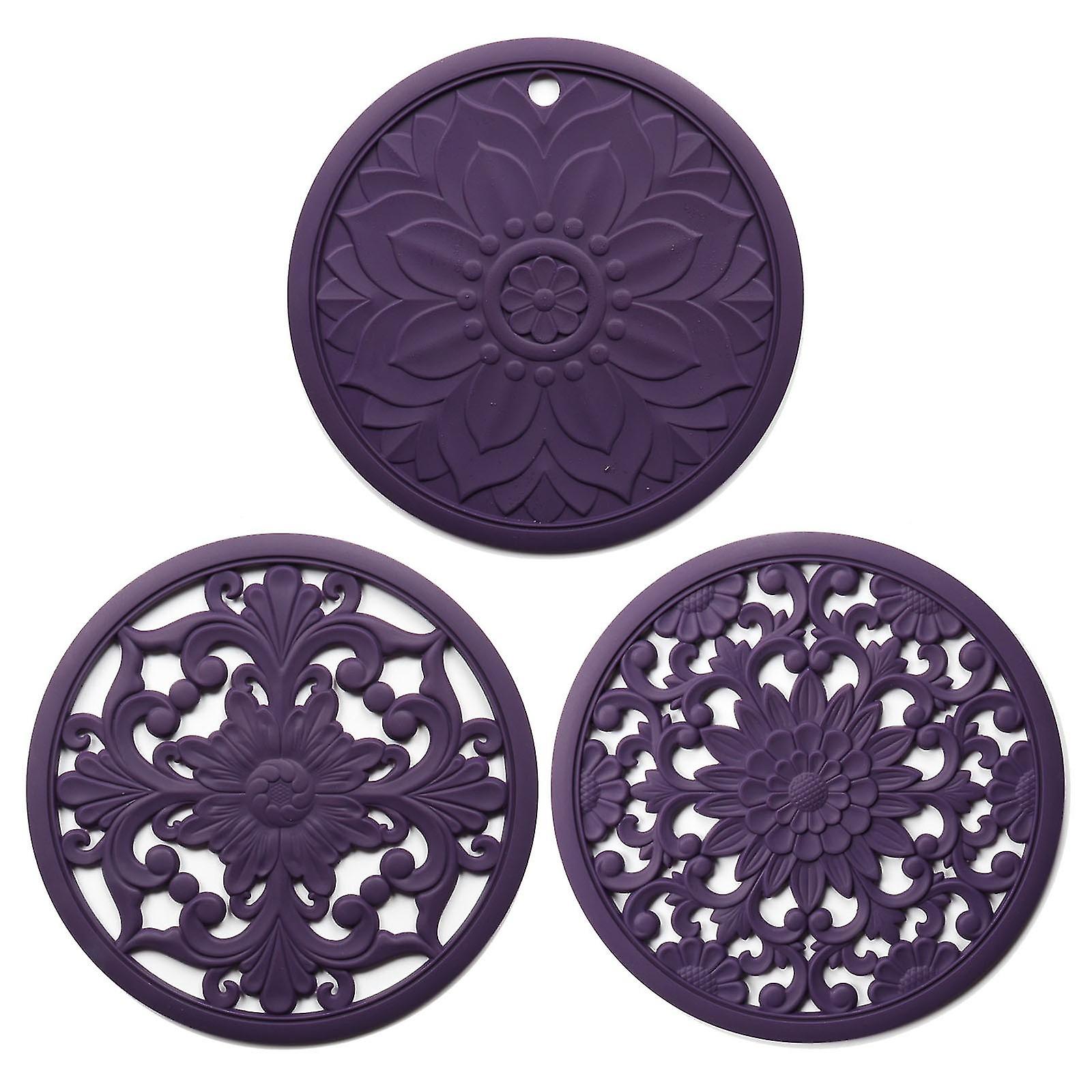 Silicone Trivet Mat Set With 3 Carved Patterns Hot Pot Holder Hot Pads O