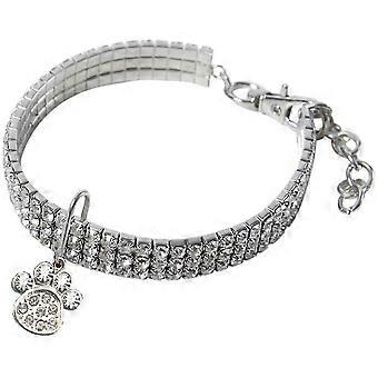 Wekity Pet Necklace Cute Dog Cat Elastic Adjustable Blingbling Rhinestone Collar Necklaces With Heart Paw Pendant Charm Fancy Princess Wedding Collar-