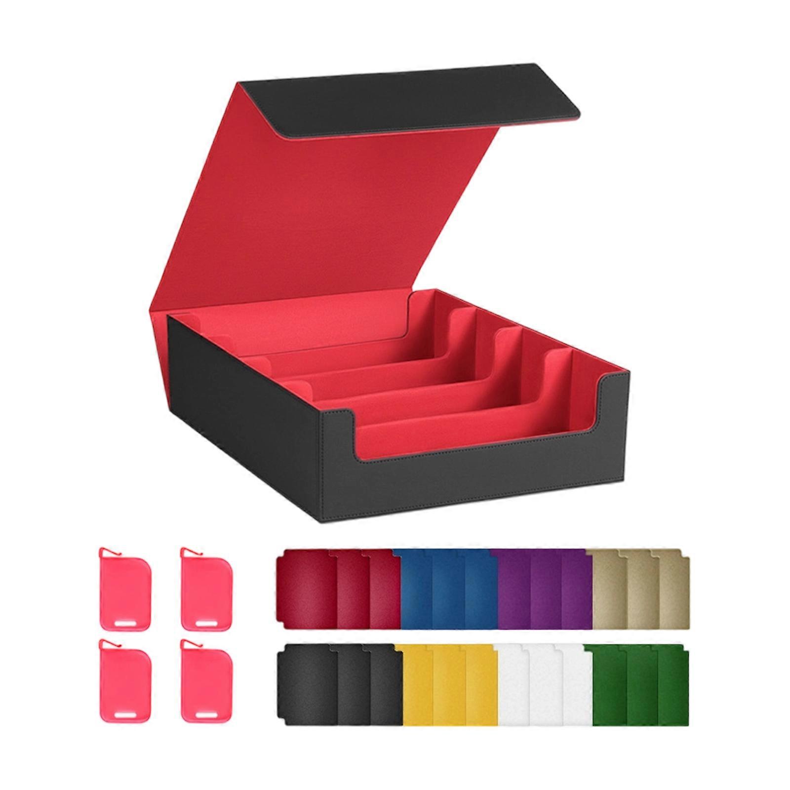 Oversized Gaming Card Case With Interchangeable Color Dividers And Reinforced PU Leather Magnetic Closure For Collector  Black and red
