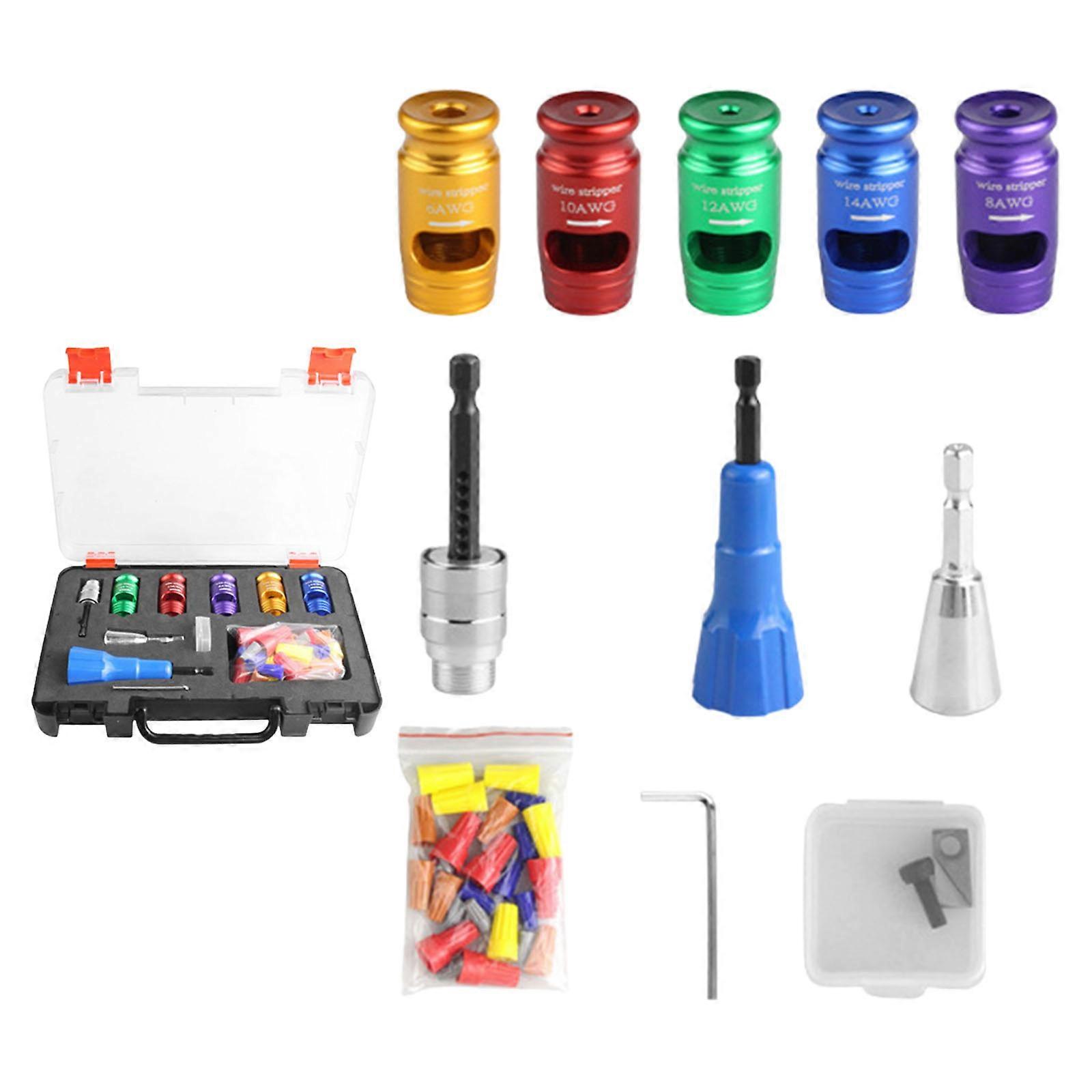 Multiple Size Electrician Wire Stripping Tool Set 6-14AWG 10-36mm Length Adjustment Suitable For Power Drill Screwdriver Multicolor