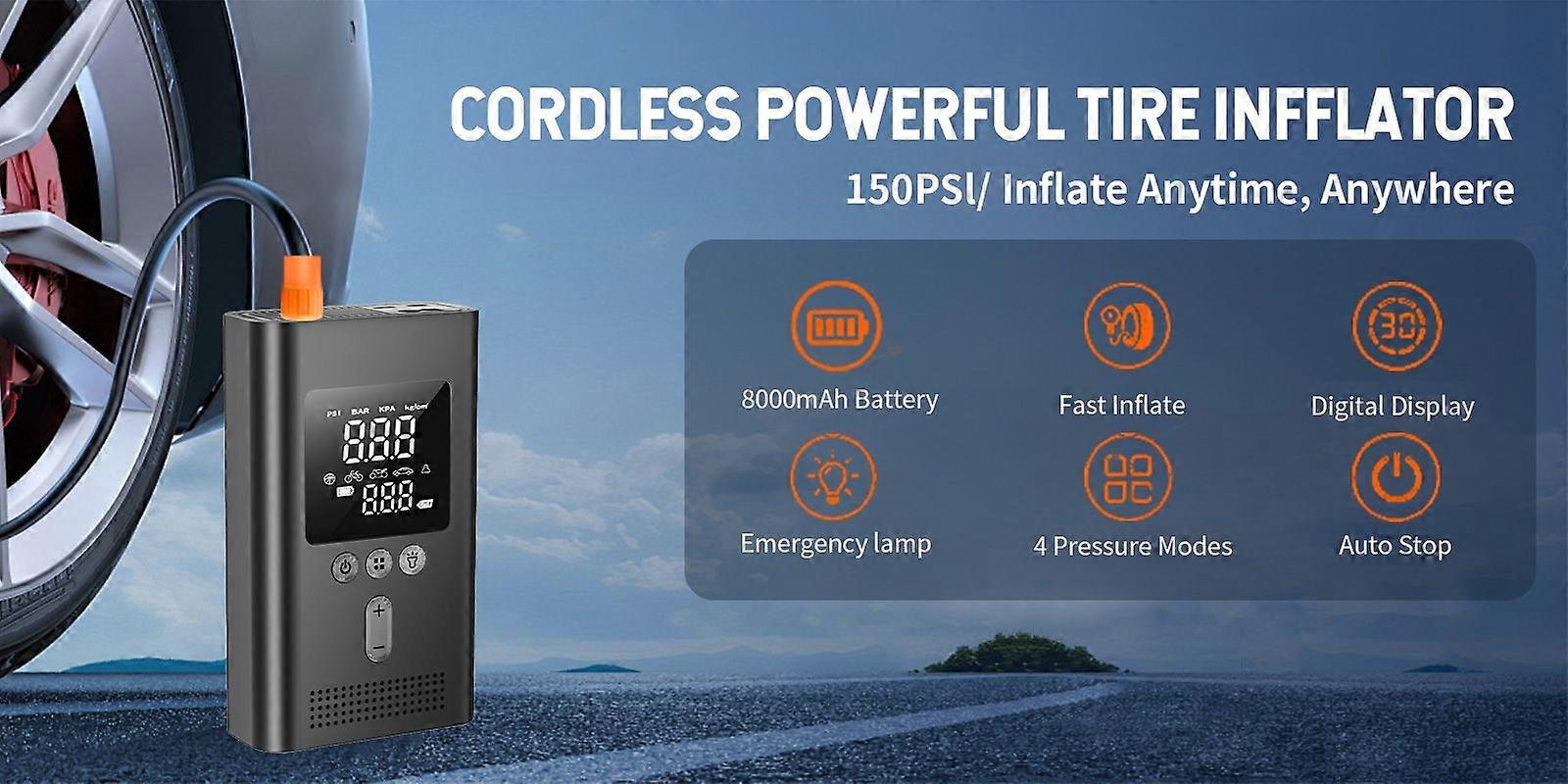 Portable Car Jump Starter with Air Compressor,150PSI Digital Tire Inflator,Car Battery Jump Starter (9.0 Gas/6.5L Diesel),Safe Clamps for Easy Use, Ch