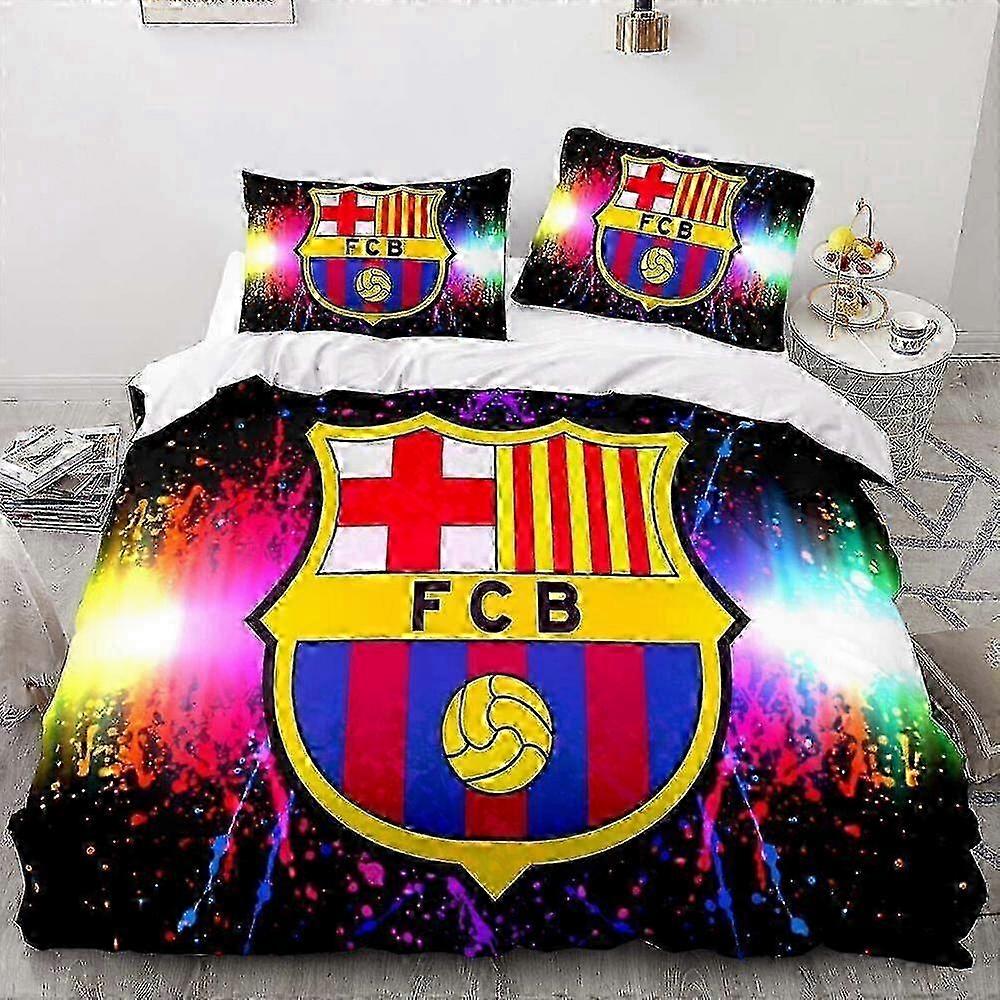 a939 Lençóis de cama com logotipo do clube de futebol FC Barcelona, conjunto de capa de edredom colorido infantil, conjunto de cama de 3 peças (1 capa de edredom + 2 fronhas) Tm93