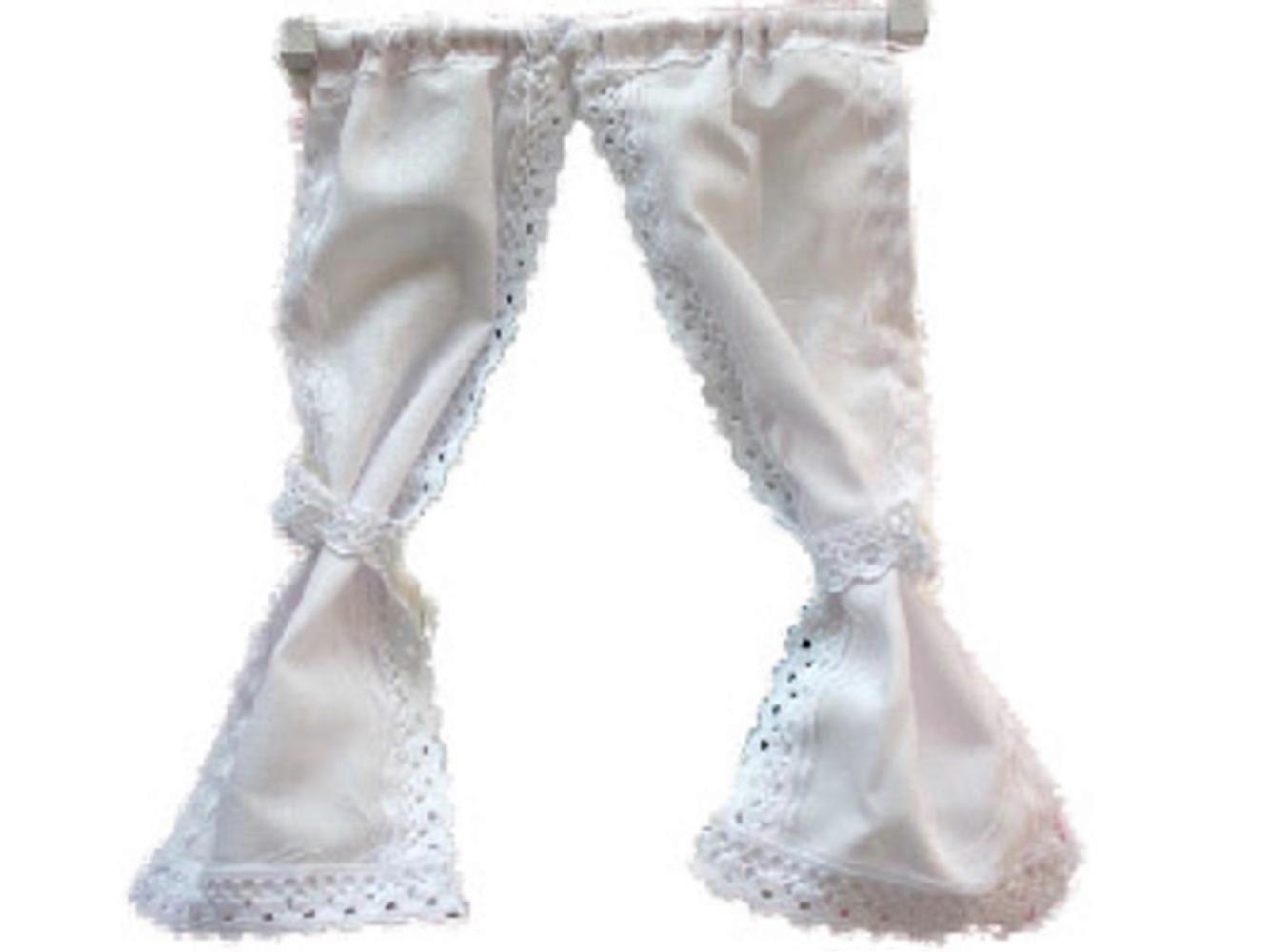 Dolls House White Curtains On Rail Tied Back Miniature 1:12 Scale Accessory