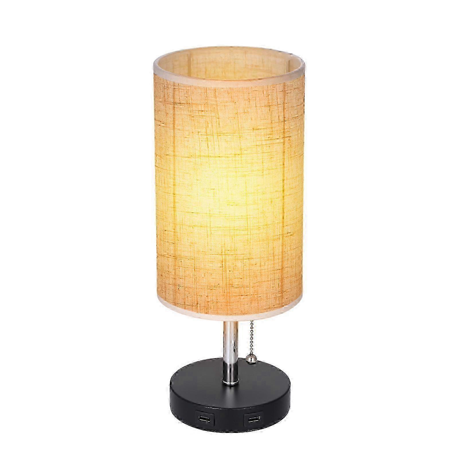 Bedside table lamp with pull switch and 2 USB charging ports