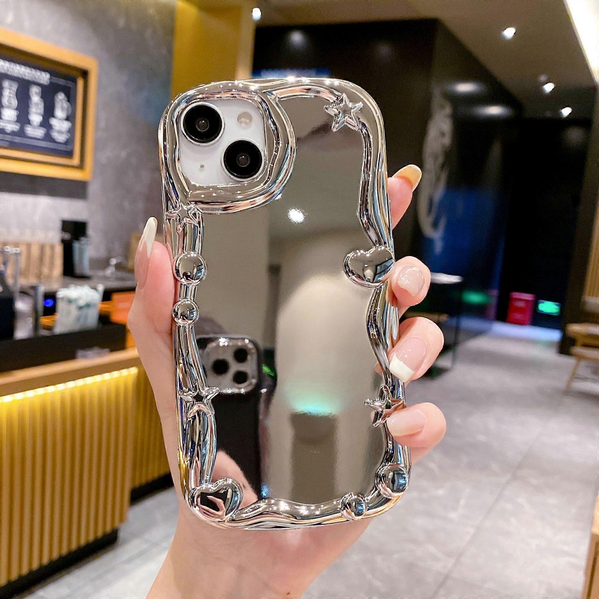 Irregularly plated mirror finish, suitable for Apple iPhone 15, heart-shaped full-coverage soft case for iPhone 13/16 Pro Max.