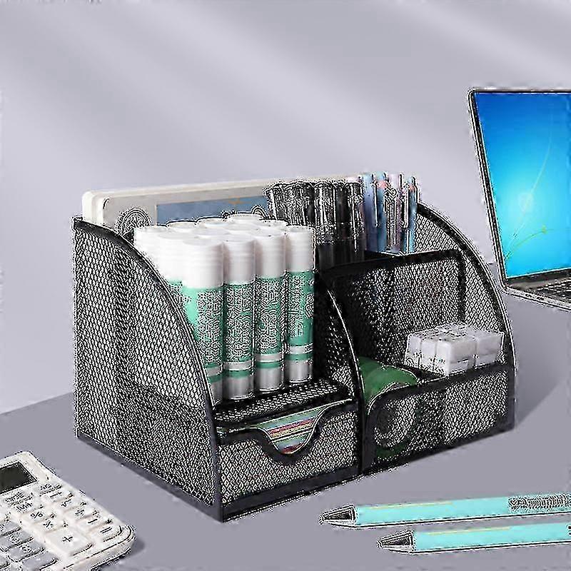 m Creative Multi-functional Three-grid Storage Box Desktop Stationery Storage Box Transparent Iron Grid Black Metal Pen Holder