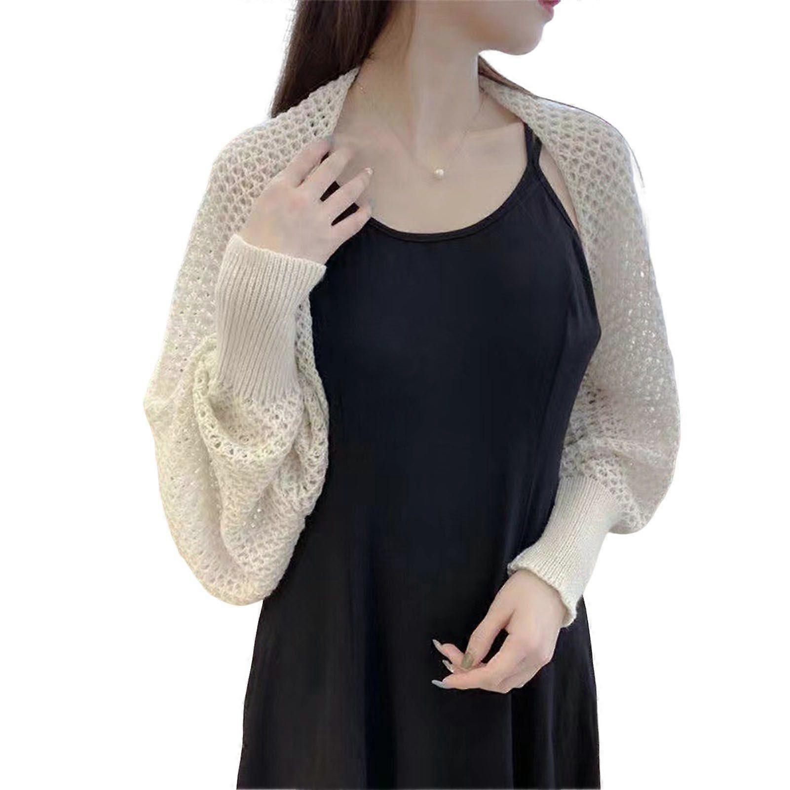 Jikaix Summer Knitting Shawl Batwing Long Sleeve Open Front Thin Coat Solid Color Sun Protection Versatile Coat