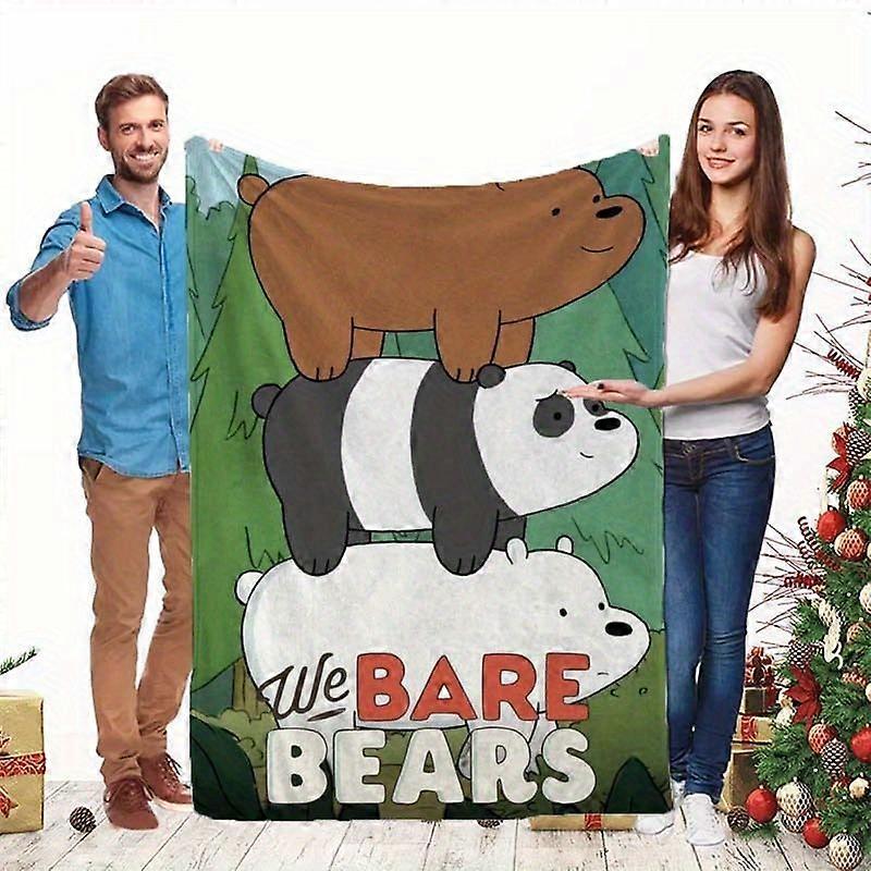 Three Bear Pattern Printed Flannel Blanket - Modern Style Blanket, Knitting Craft, Polyester - Suitable for Sofa, Bed, C-FDSAP372