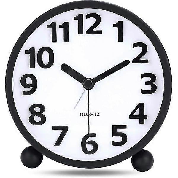 Silent Analog Alarm Clock, Black Metal Large 3D Numbers, Non Ticking Table Clock With Night Light Bedside Clock 10.8cm-ssxjv-D