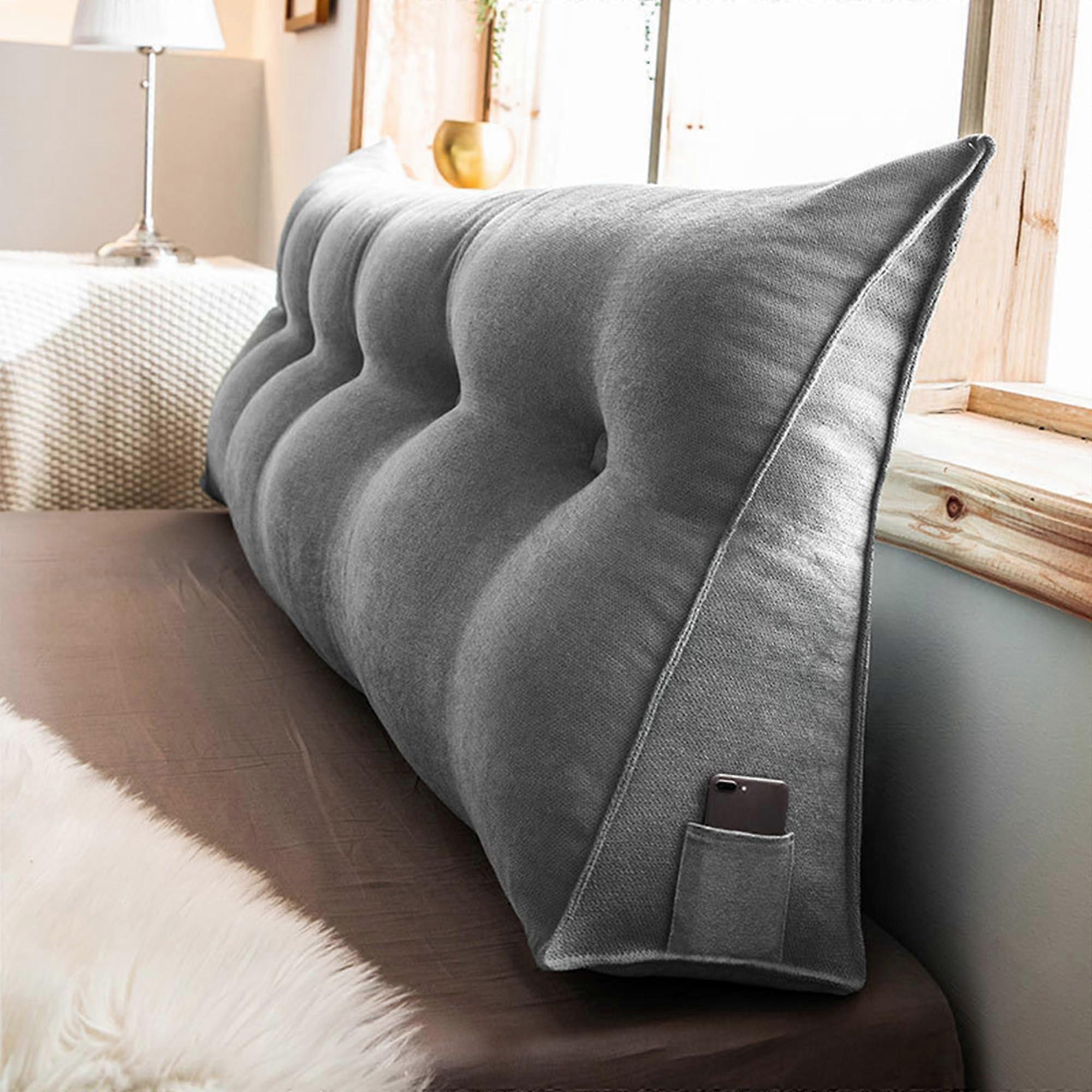 Wedge Reading Pillow with Removable Cover for Super King Bed Bay Window Tatami Backrest Cushion Grey 60x50x20cm