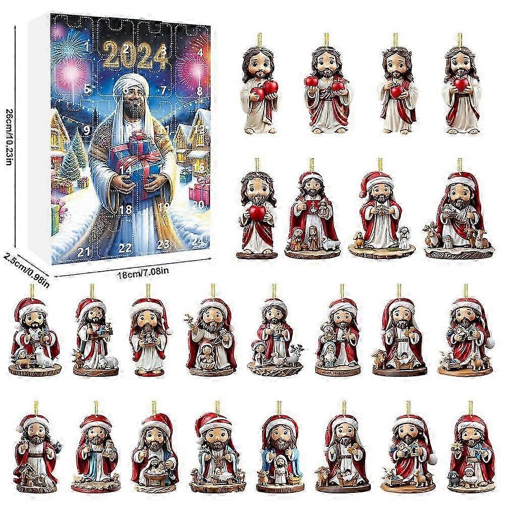 24PCS Jesus Pendant Christmas Advent Calendar 2D Acrylic 24 Christmas Advent Calendar Countdown Pendant For Christmas Tree
