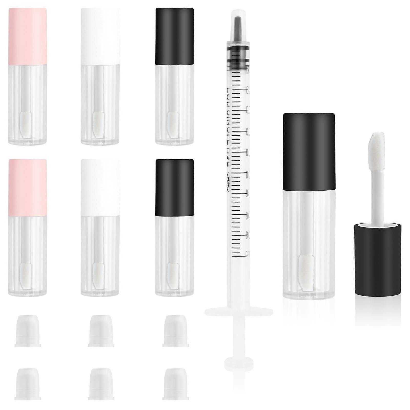 7 Pcs Empty Lip Gloss Tubes with Wand and Syringe, Mini Refillable Travel Size DIY Makeup Kit