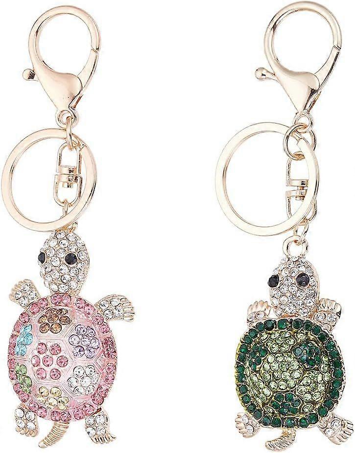1 Box 2Pcs 2 Styles Turtle Key Chains Women Rhinestone Charm Keychain Alloy Keyring Summer Sea Ocean Tortoise Pendants Keychains for Car Key Keychains