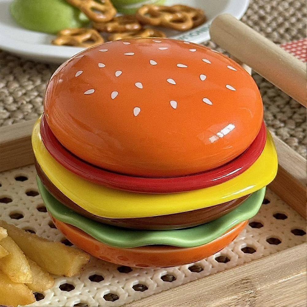 Ceramic Dinner Plate Set with Playful Hamburger Design and Matching Sauce Cups, 6Piece Handglazed