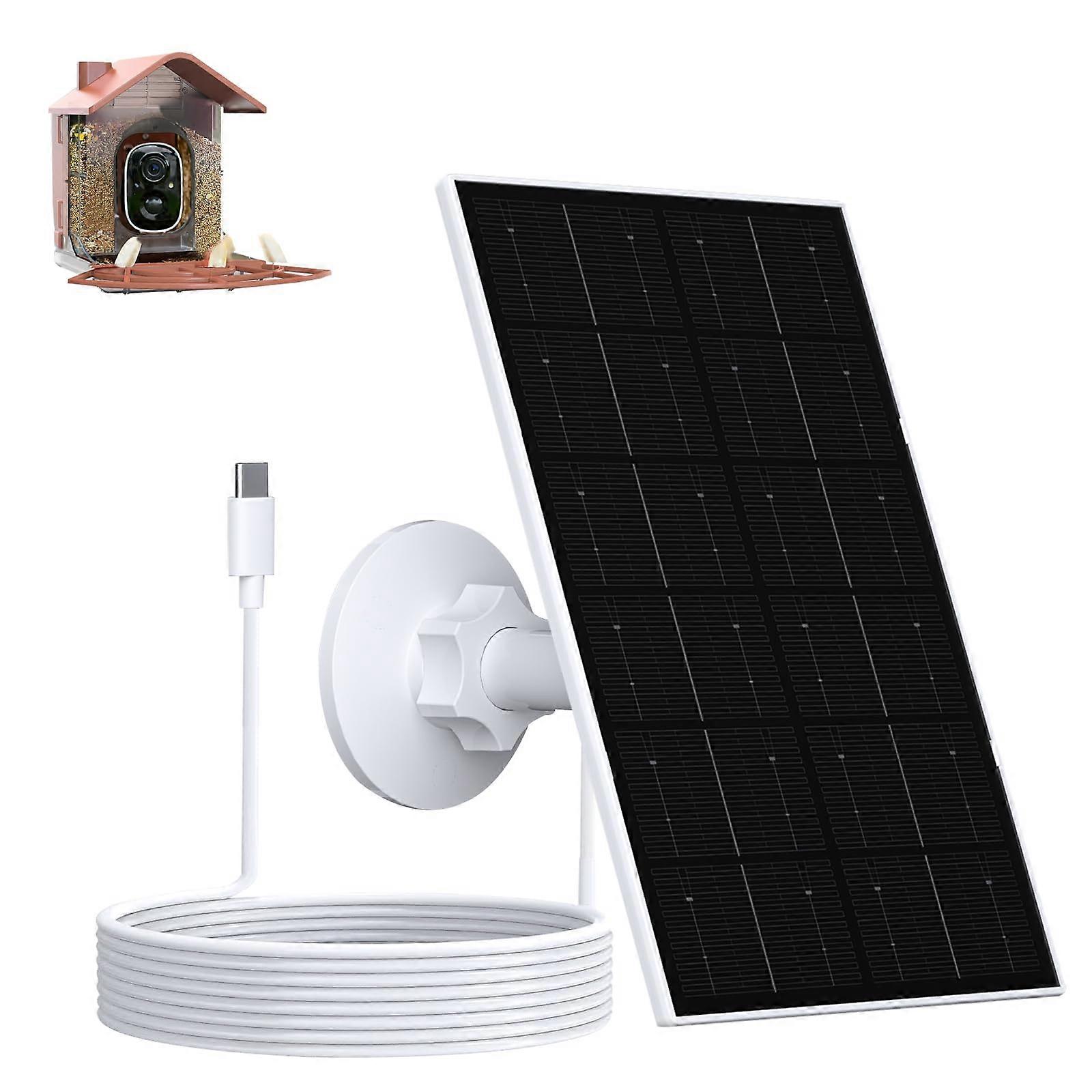 4W Solar Panel for Bird Feeder Camera USBC, IP66 Waterproof, Continuous Charging, 360° Adjustable Mount