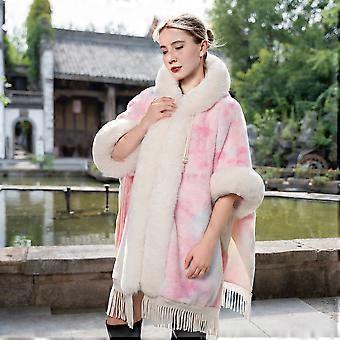 ZXRYXGS 2025 Autumn Winter Knitted Tassel Faux Fur Fashionable Shawl Chinese Style Warm Versatile Women Coat Hoodie Collar Cloak