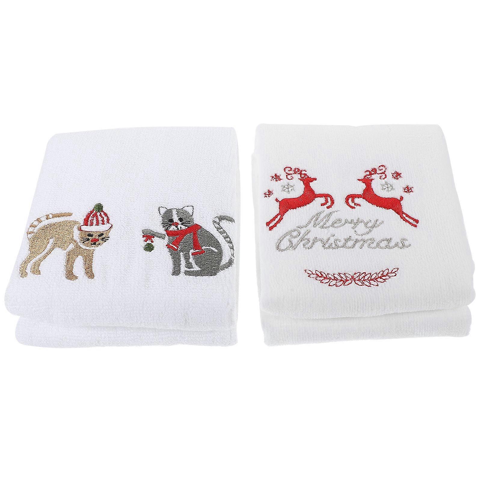 10Pcs Christmas Kitchen Towels Cotton Material Household Cleaning Rectangular Absorbent