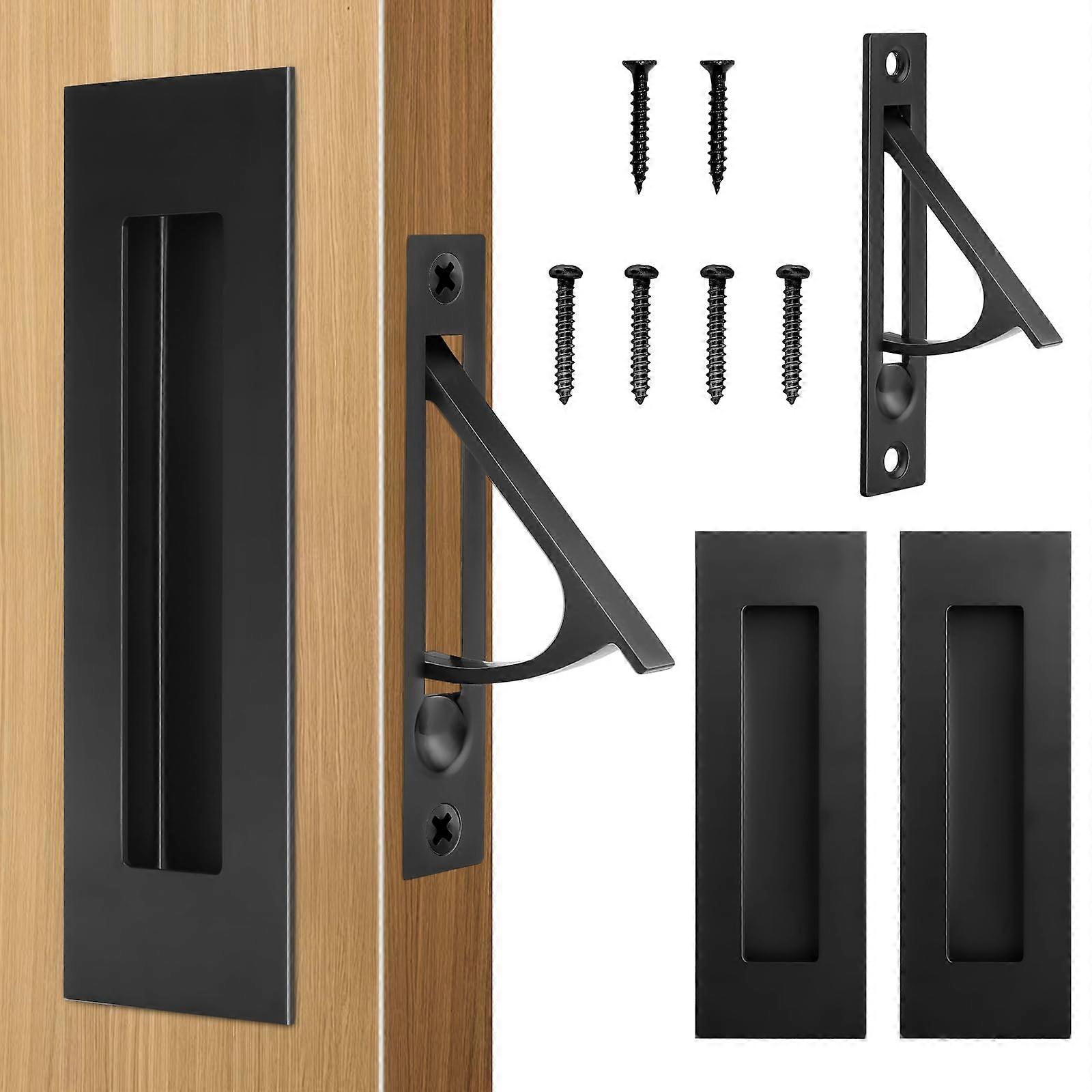 Pocket Door Hardware Set Matte Black 304 Stainless Steel Flush Pull Handles with Edge Pull