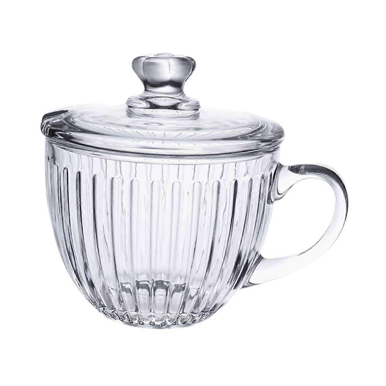 Large Capacity Glass Breakfast Cup with Decorative Lid for Cereal, Fruit and Snacks