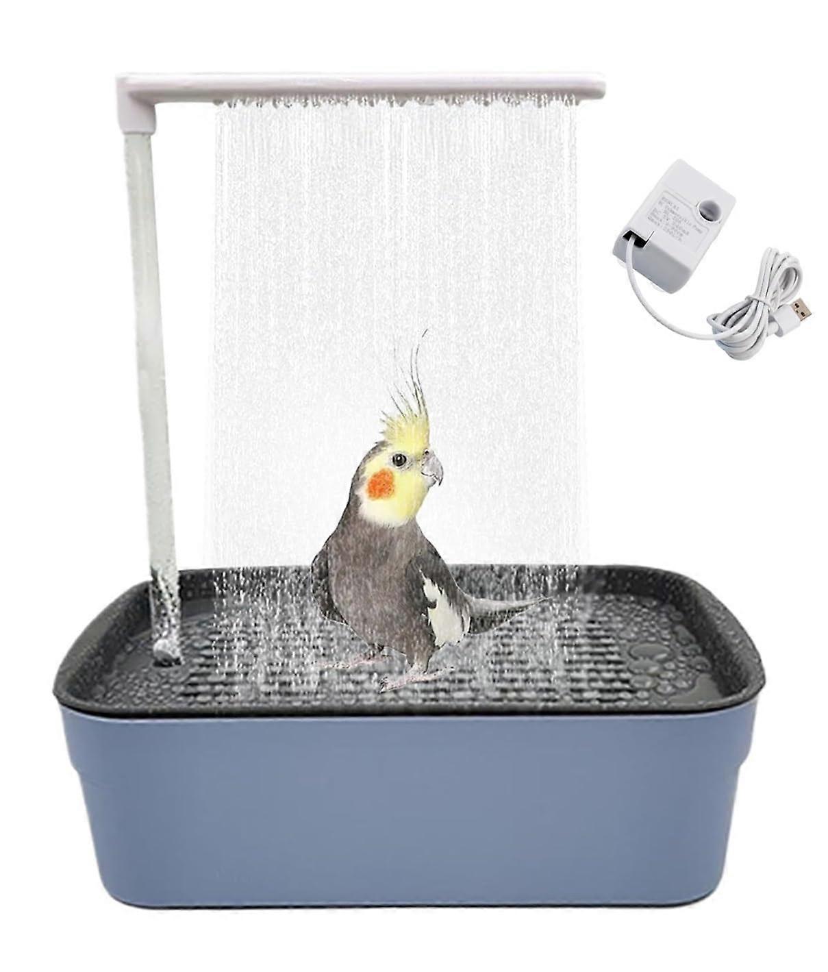 Bird Bath with Automatic Shower for Parakeets and Cockatiels, USB Powered Circulating Water System