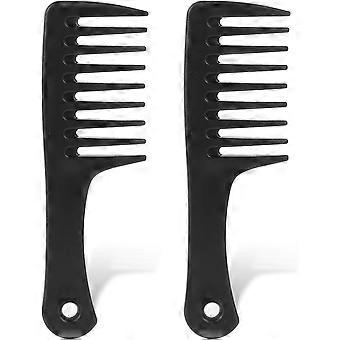 2-Piece Wide-Tooth Detangling Hair Comb - Plastic Portable Mini Brush for Curly Long and Wet Hair Styling with Grip