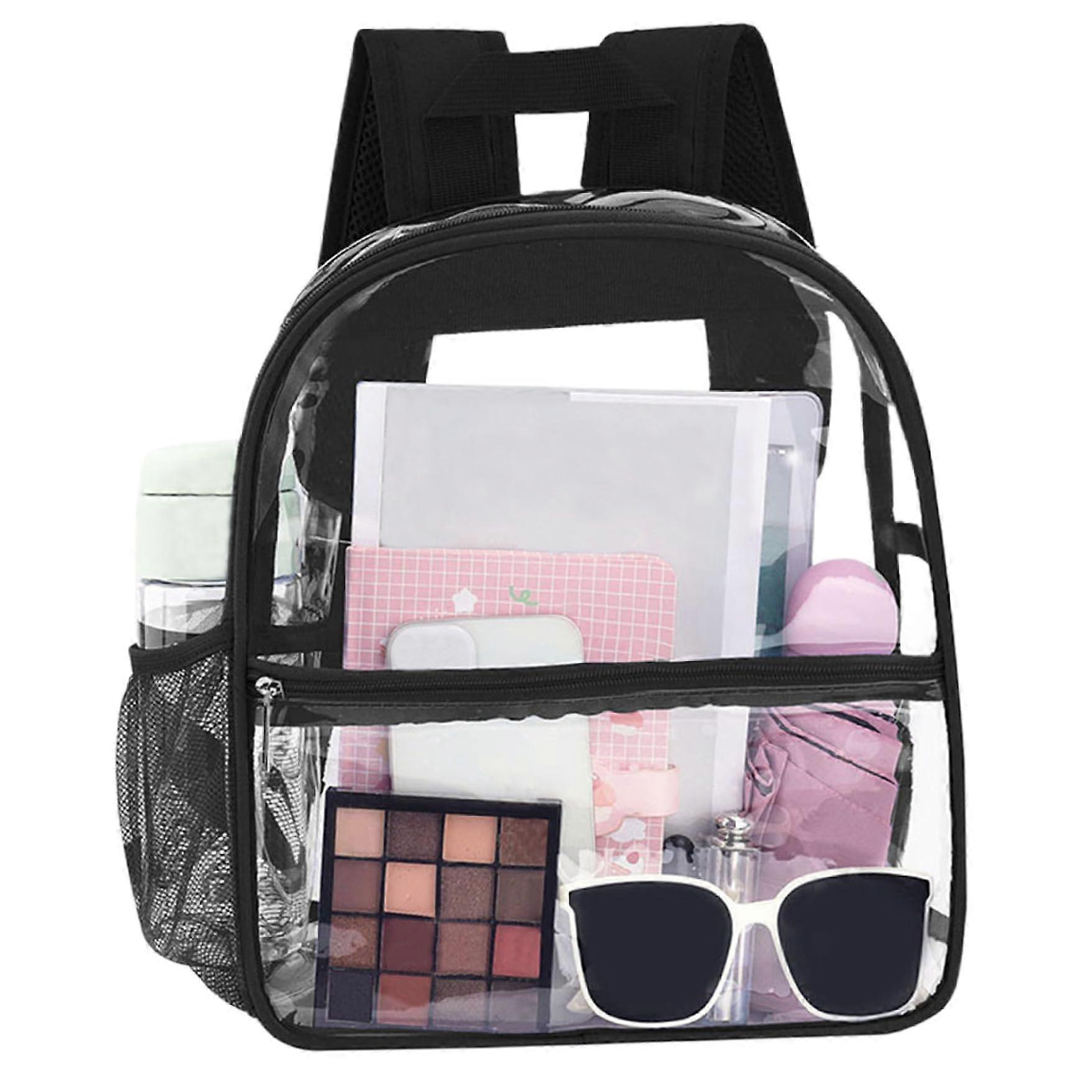 Clear Backpack Large Waterproof PVC Stadium Approved Bag with Front Pocket and Leather Trim