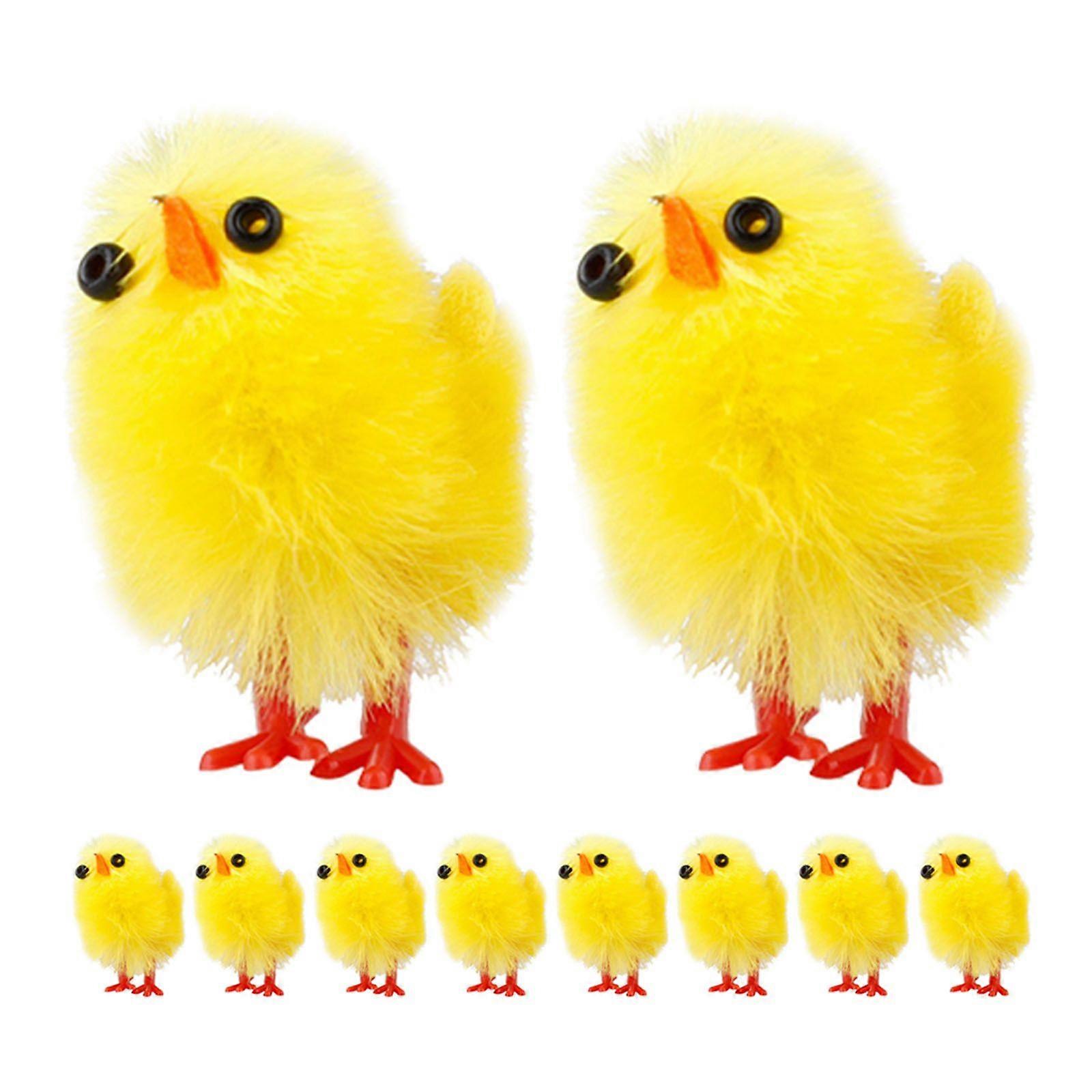 10PCS Tiny Chicken Ornaments Flocking Chicken Molds Easter Chicken Decors