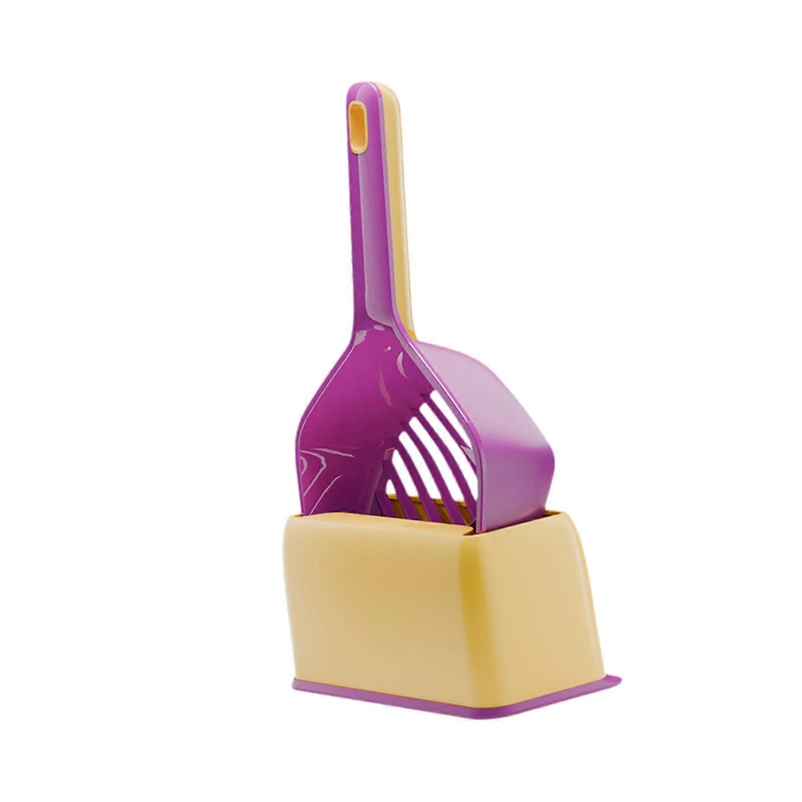 Large Cat Litter Scoop with Holder, Durable Triangular Design, WallMount Storage, Purple