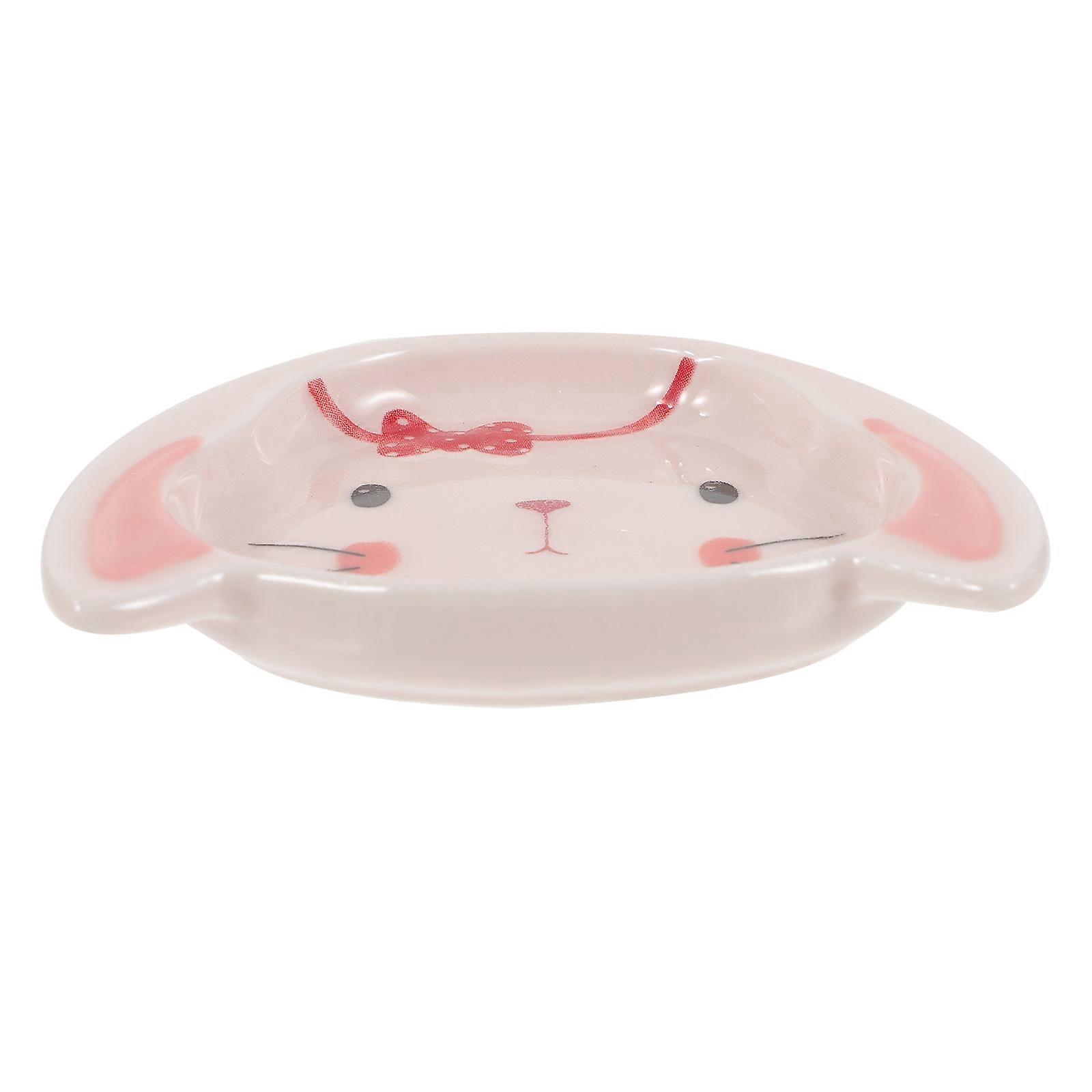 Pink Ceramic Sauce Container for Kitchen Use Cartoon Rabbit Plate