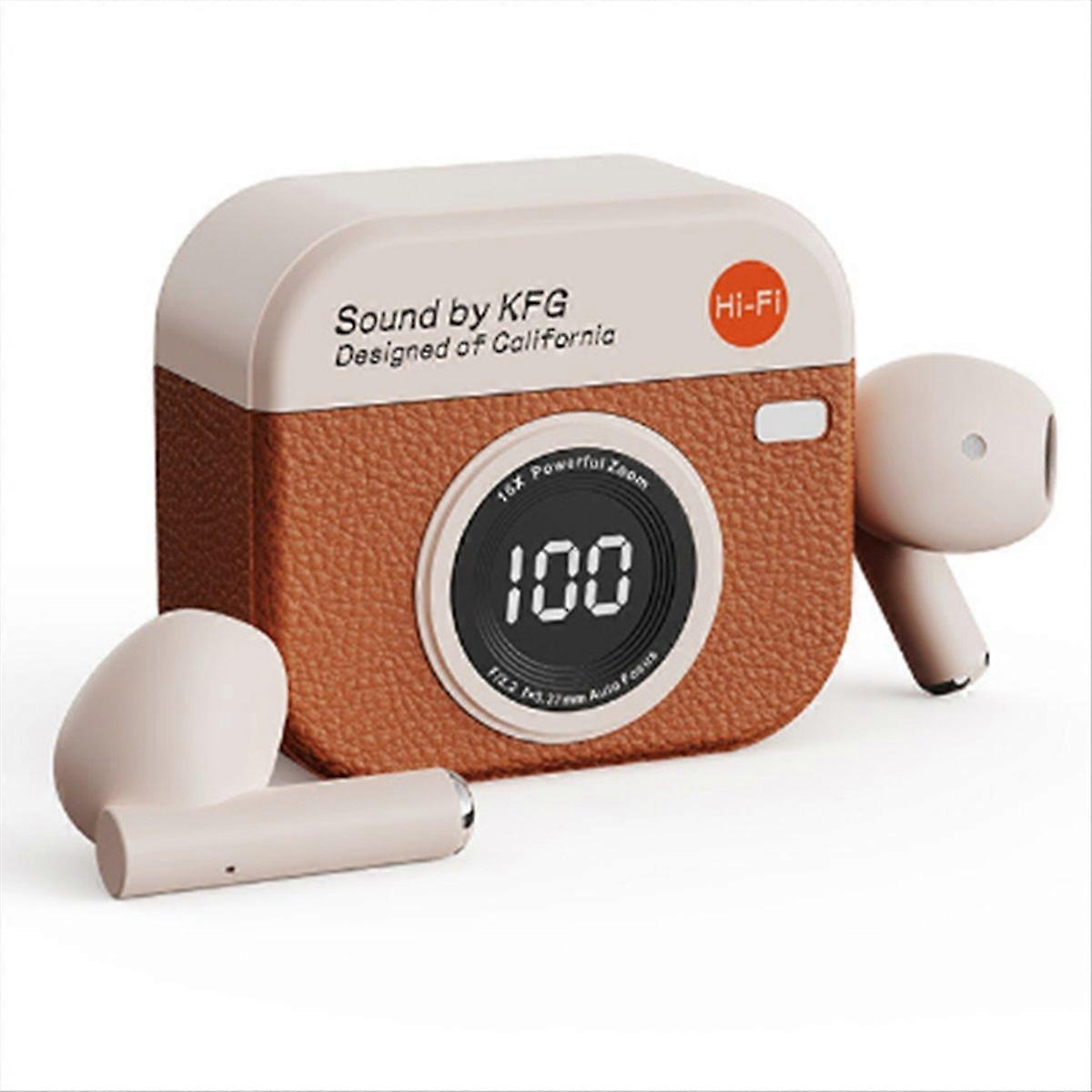  Gaming Wireless Headphone Retro Camera Shape in-Ear Battery Indicator Bluetooth Earphone Items E