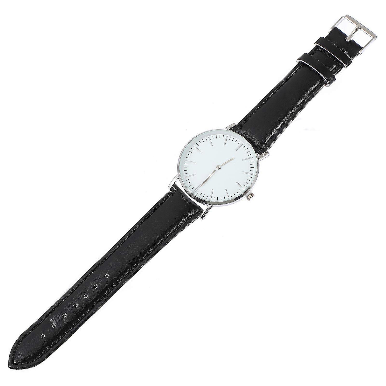 Man Watch Quartz Movement Retro Design Silver Case White Dial Black Strap 1Pack