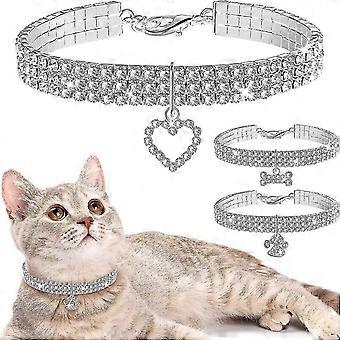 Z6 3 Pieces Bling Rhinestones Pet Collars Glitter Pendant Dog Collars Adjustable Crystal Cat Collar Elastic Pet Necklace For Small Pet Cat Dogs Puppy(