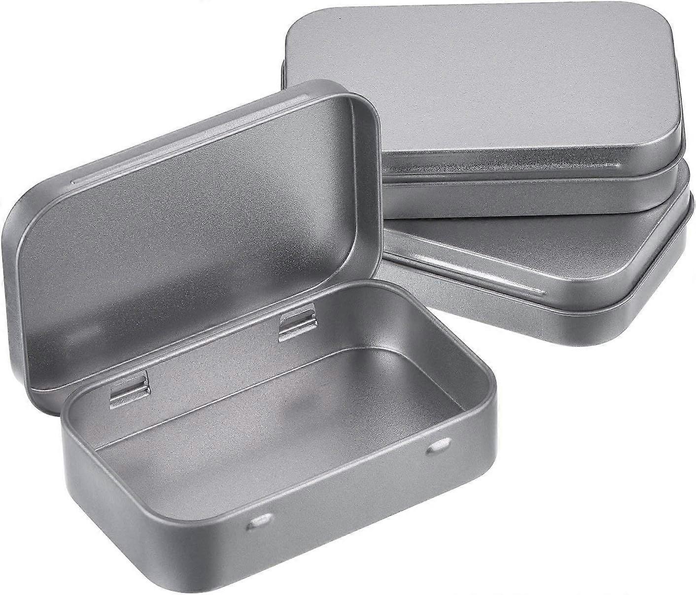 Set of 3 Empty Rectangular Boxes in Silver Metal Hinged Mini Portable Box Small Storage Kit Box