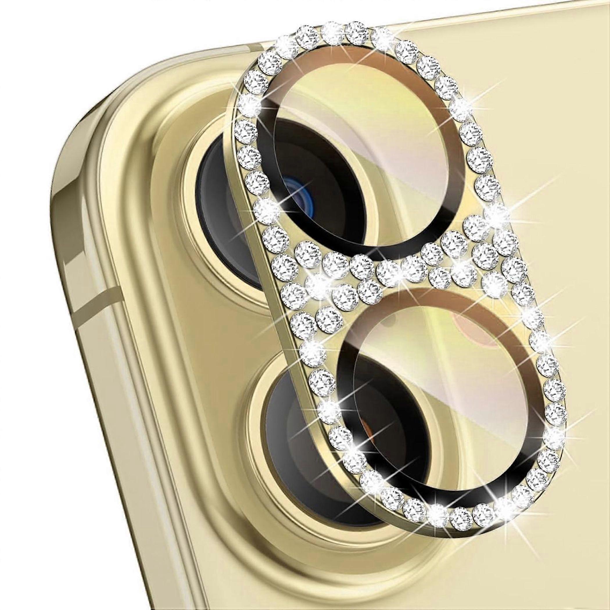 Camera lens protector for Apple iPhone 17 made of metal with diamond look, gold