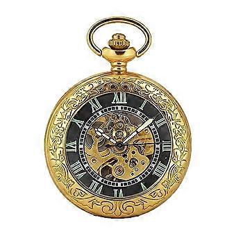 Automatic Skeleton Pocket Watch, Gold Roman Numeral Steampunk Watch Pendant