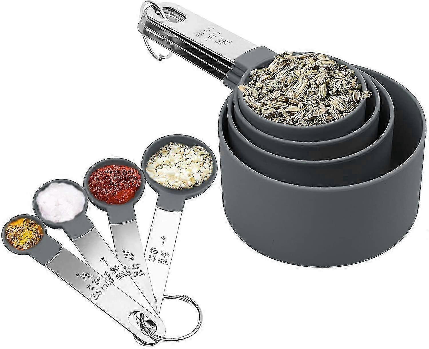 Measuring Cup & Spoon Set 8 Pack, 2024 Kitchen Measuring Set compatible with Cooking Baking Liquid Solid Ingredients