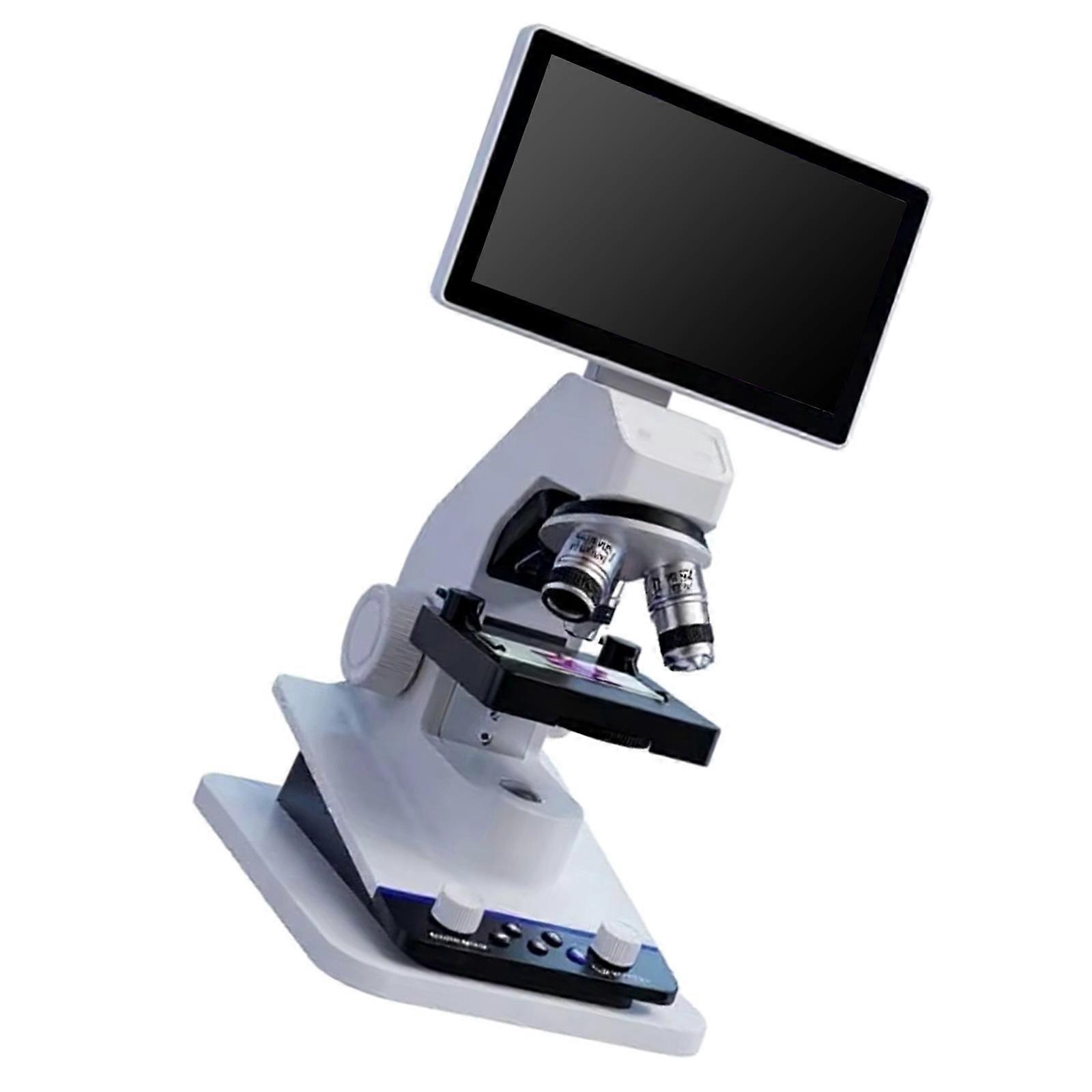 Rechargeable Study Microscope with Large Screen Display, Adjustable LED Lighting, 40X-400X Viewing for Cell Specimen Study Use Daily Multicolor