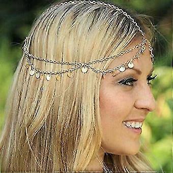 Gold Sequins Head Chain Jewelry Festival Halloween Prom Costume Hair Accessories Fashion Headbands Headpieces compatible with Women and Girls