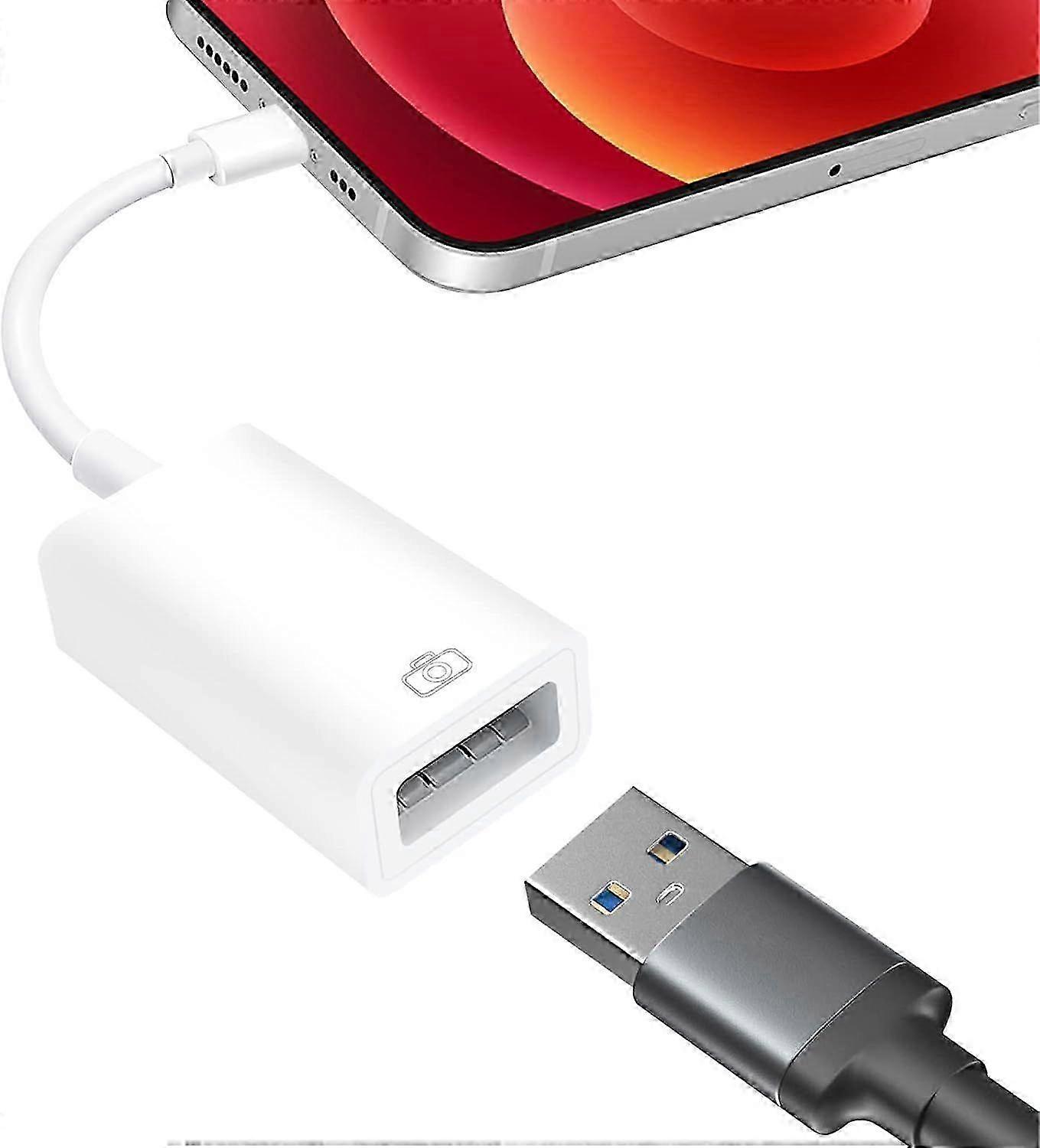 Lightn-ing to USB Camera Adapter Compatible with iPhone, iPad, USB Data Sync Cable for Camera, Keyboard, Mouse, Card Reader, USB Flash Drive, USB Eth