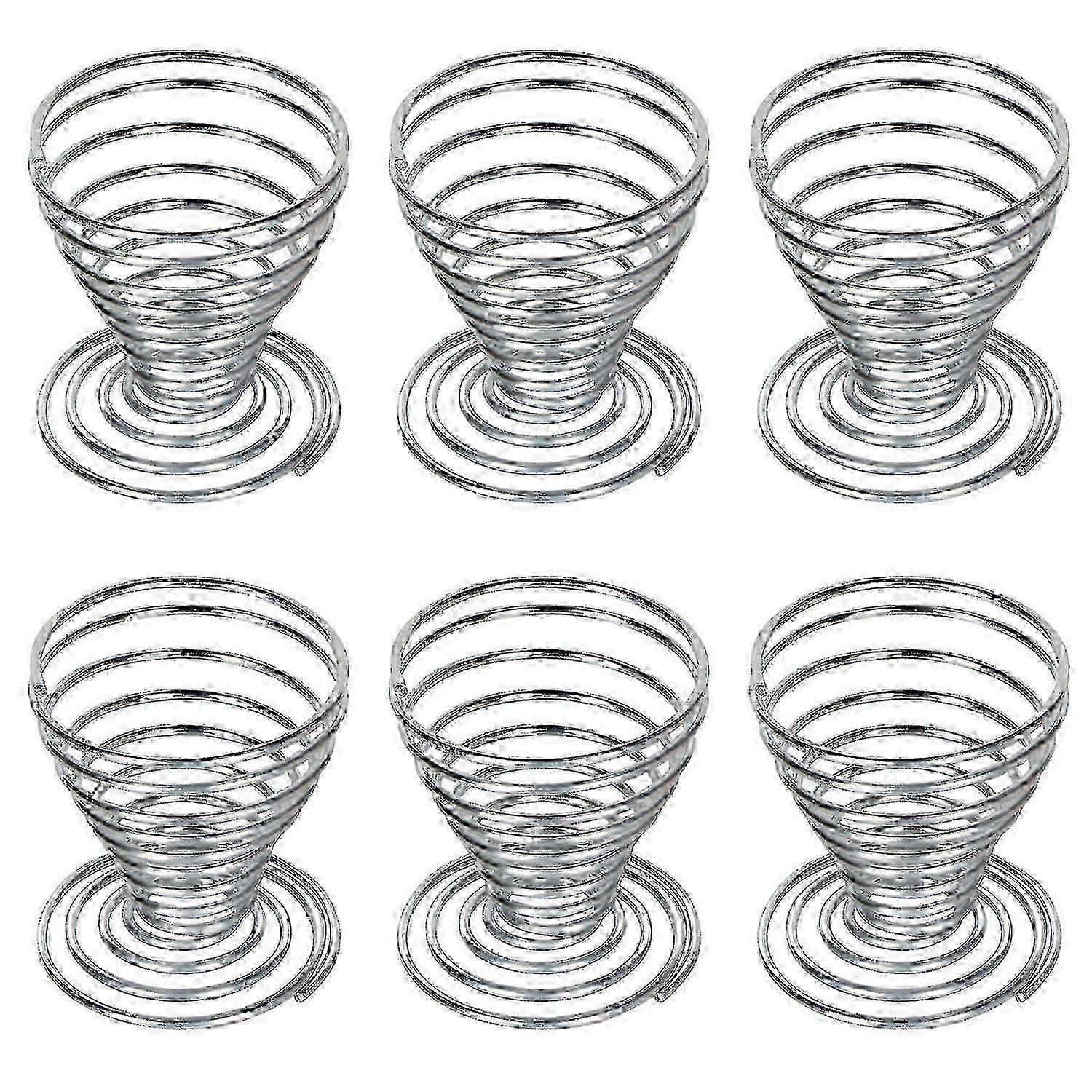 6 x Egg Cups Brushed Steel Wire Spiral Spring
