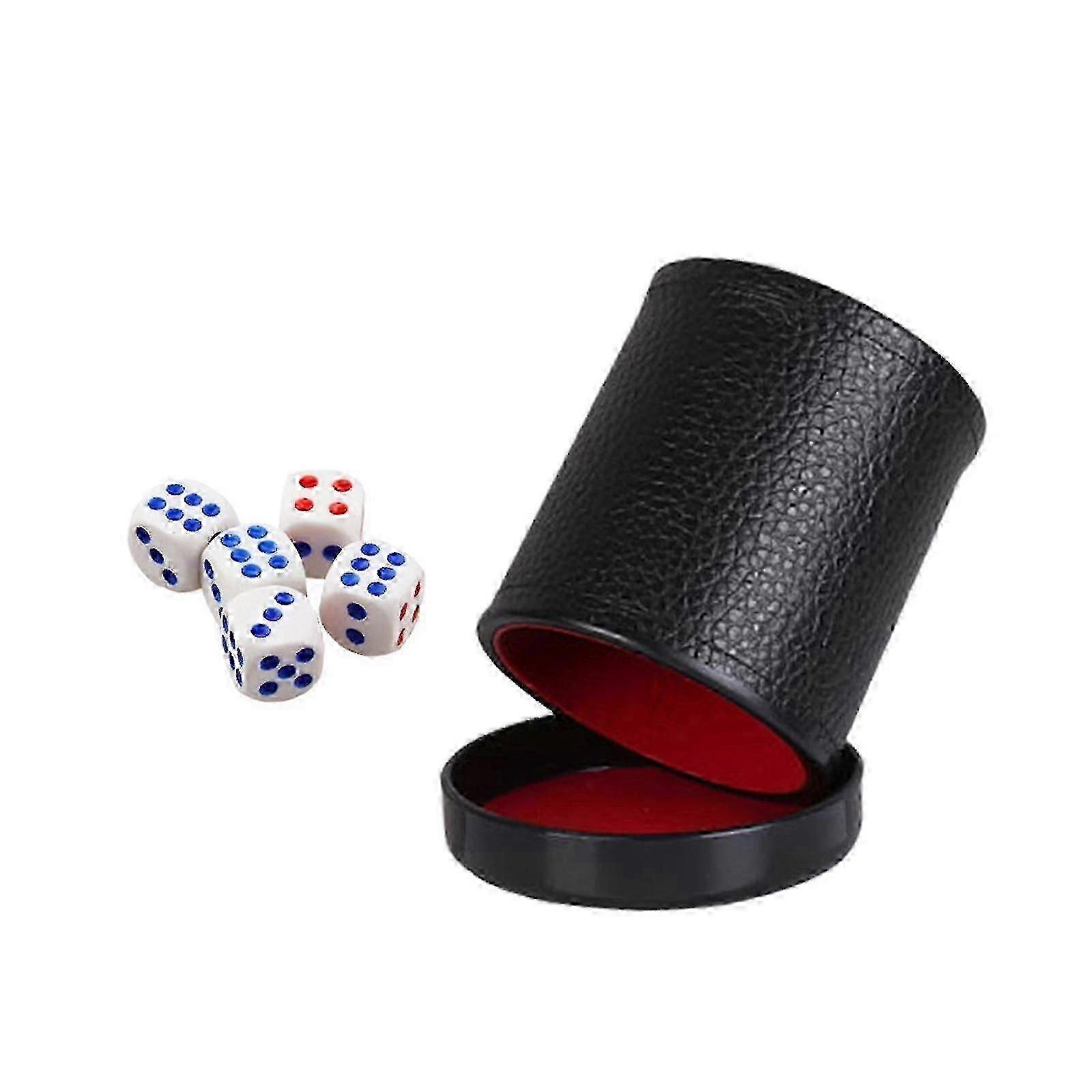 Compact PU Leather Dice Cup with 5 Dice