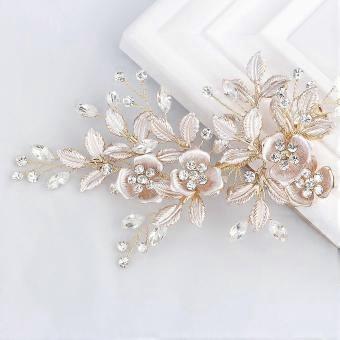 2024 Light Rose Wedding Clip Rhinestone Bridal Comb Barrette - Handmade Flower Clip Head Pieces for WomenLight Rose Gold-brnv