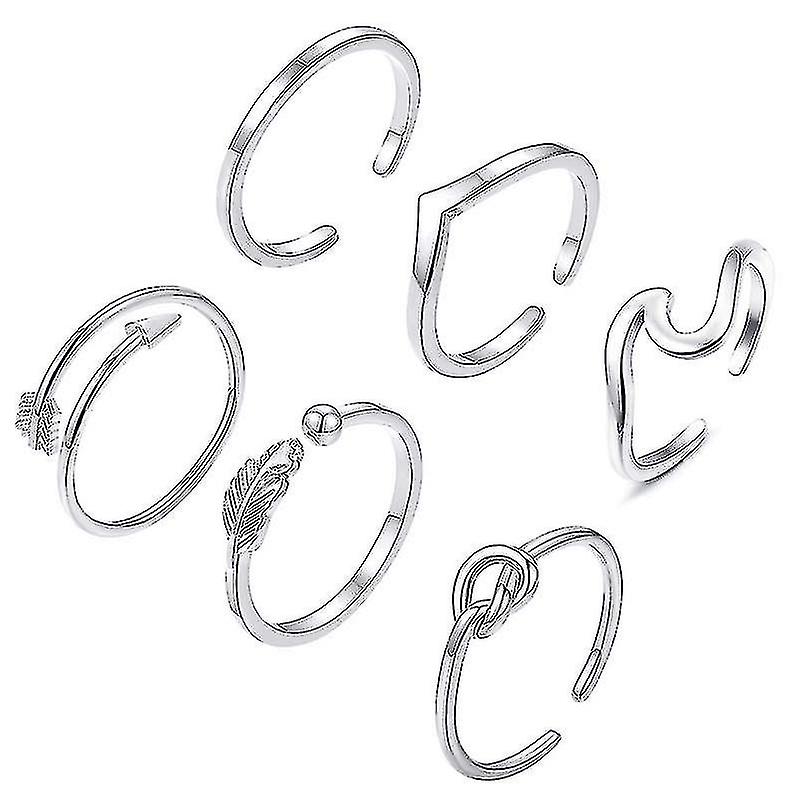 6pcs Simple Knuckle Ring Set Finger Ring Adjustable Set Jewelry