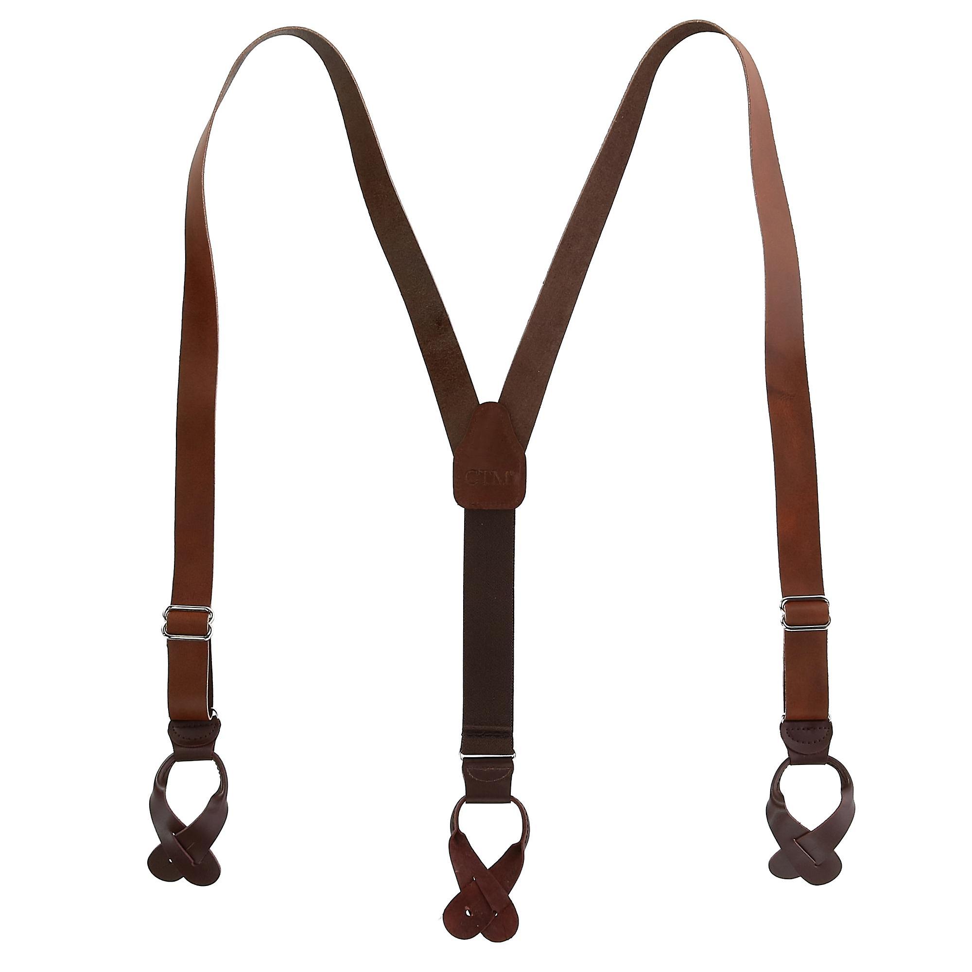 CTM Coated Leather Button-End 1 Inch Suspenders (Men)