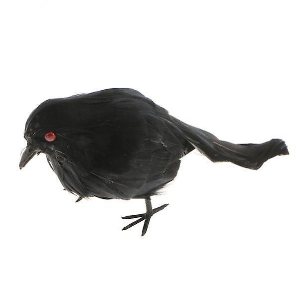 2xArtificial Feathered Small Crows Birds Ravens Props Halloween Decor #2 Black