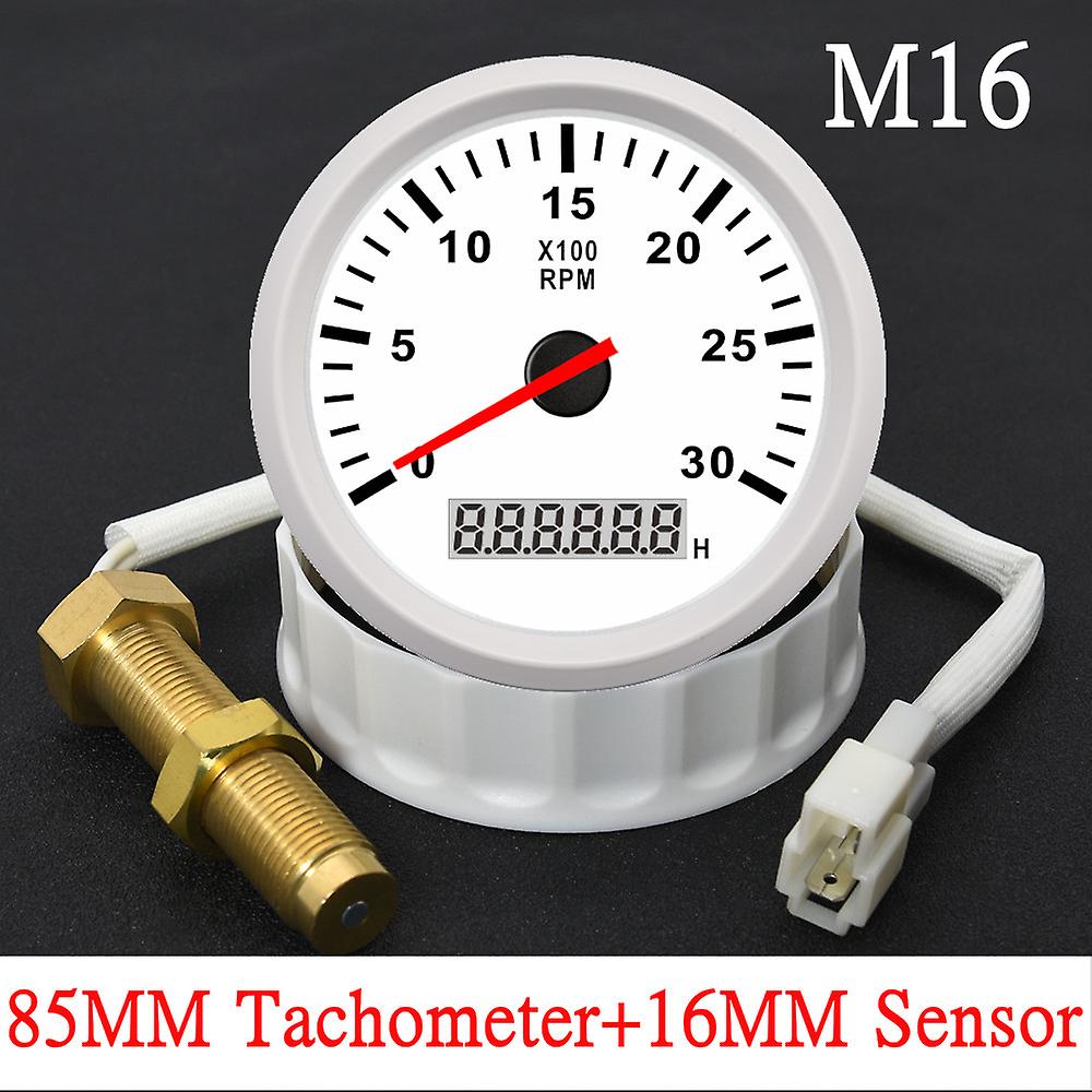 85mm Rpm Tachometer Gauge Tach Sensor Rev Counter With Hour Meter ...