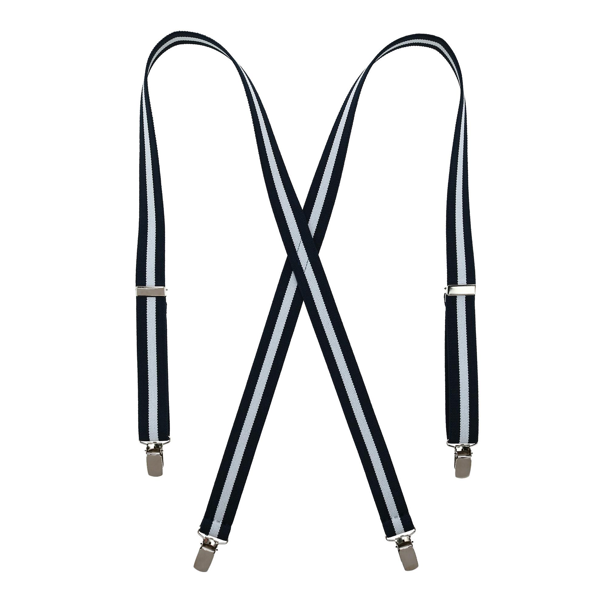 CTM Elastic X-Back Navy and White Pinstripe Suspenders (Women)