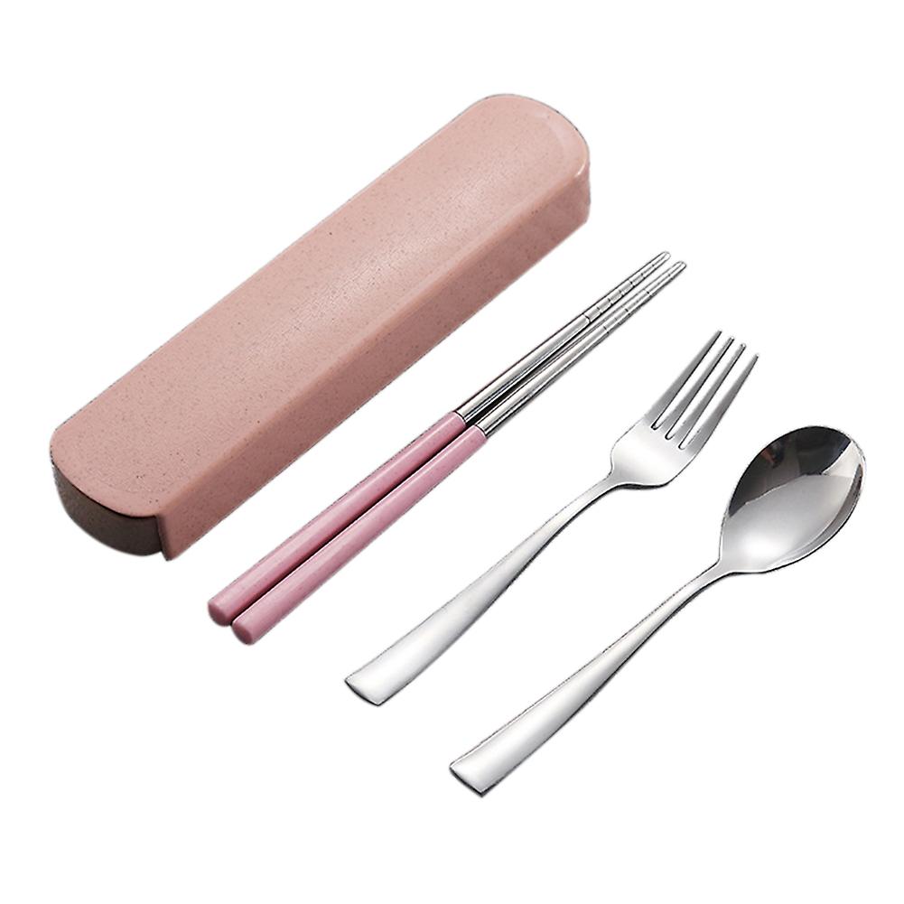 ZHOUBA 3Pcs Portable Fork Spoon Chopstick Tableware Travel Camping Cutlery Set with Box