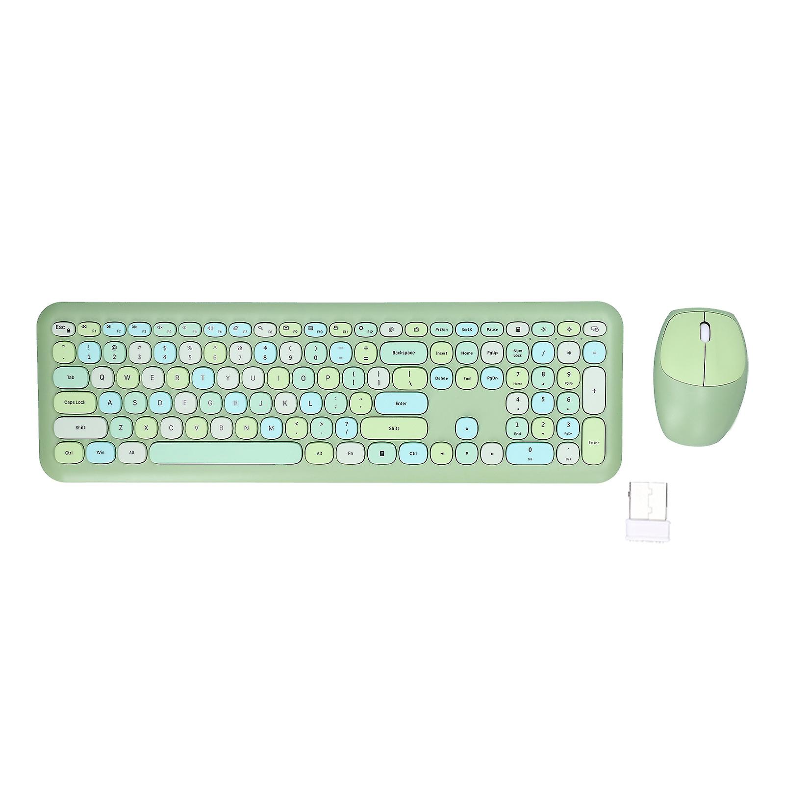Ensemble clavier et souris sans fil 2,4 GHz rétro multicolore avec housse muette, vert